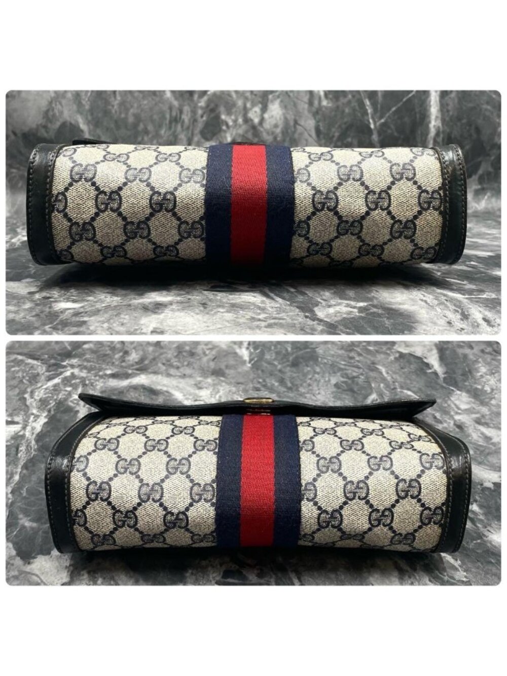 ★SOLD★ Gucci GG Sherry Line Clutch Navy Logo Leather - Picture 9 of 10